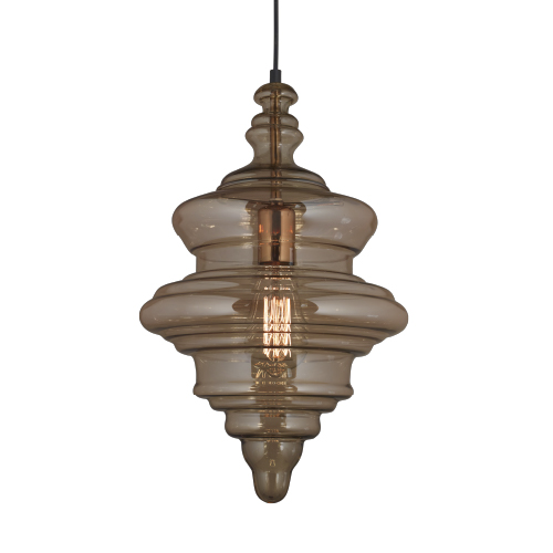 Colgante de vidrio fumé y metal 1 luz E27 de 28x43cm